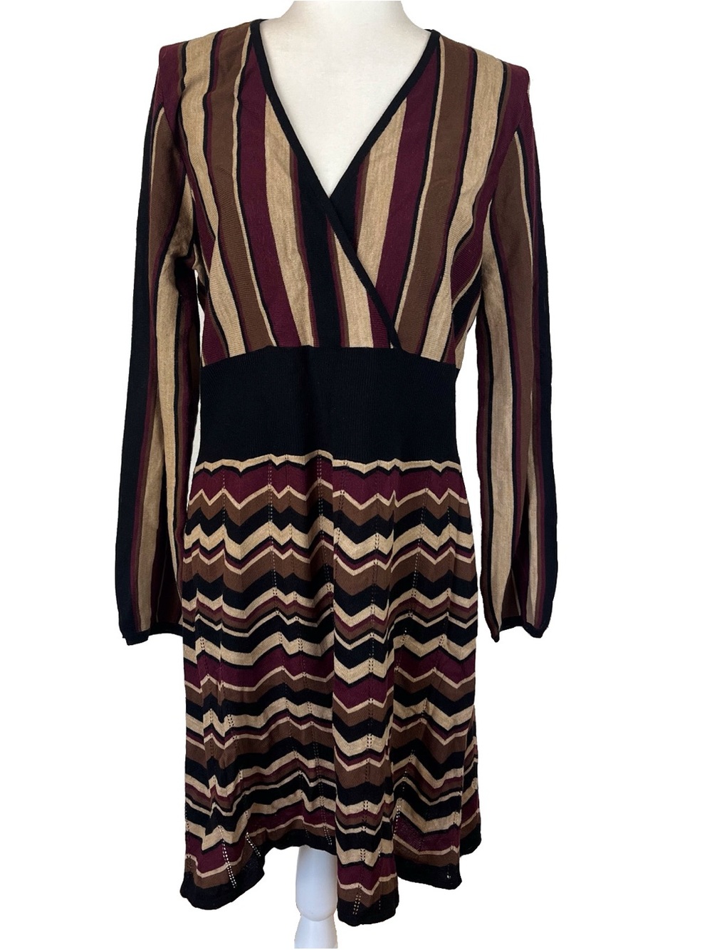 Madison Leigh Women's Brown Striped  Cross Over Knit Sweater Dress Size Large